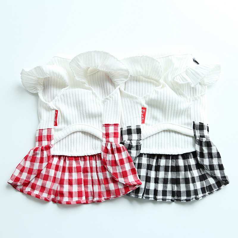 Pet Clothes Dog Clothes Sweet Version Lace Plaid Bowknot Dog Skirt Pet Dress