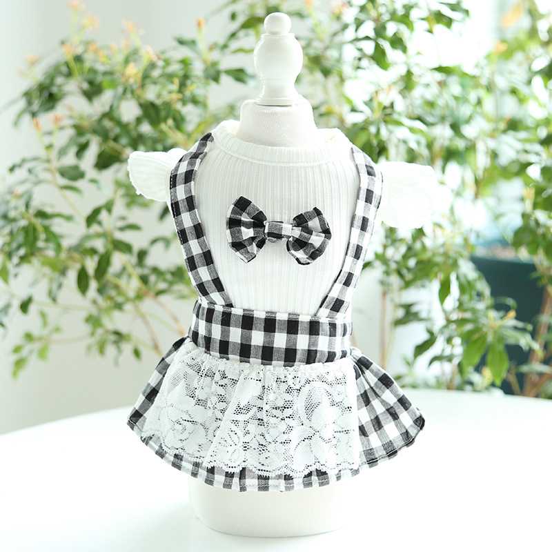 Pet Clothes Dog Clothes Sweet Version Lace Plaid Bowknot Dog Skirt Pet Dress