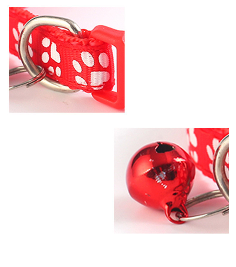 Pet Cute Solid Color Footprints Print Adjustable Buckle Pet Collar Nylon Cat Nylon Collar Ring With Bells