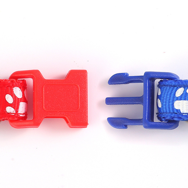 Pet Cute Solid Color Footprints Print Adjustable Buckle Pet Collar Nylon Cat Nylon Collar Ring With Bells
