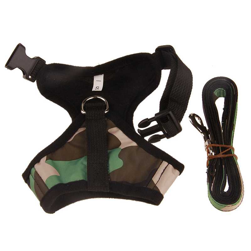 Pet Dog Harness Chest Back With Rope Pet Training Army Green