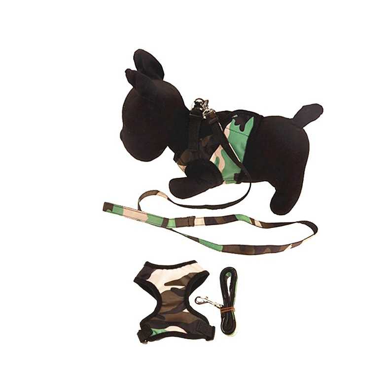 Pet Dog Harness Chest Back With Rope Pet Training Army Green