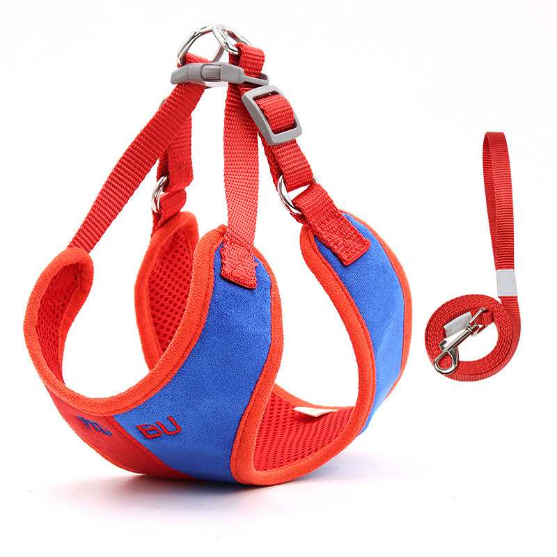 Pet Harness Leash Set Cat Suede Soft Dog Harness Set Contrast Color Breathable Summer Cat Vest Harnesses Dogs