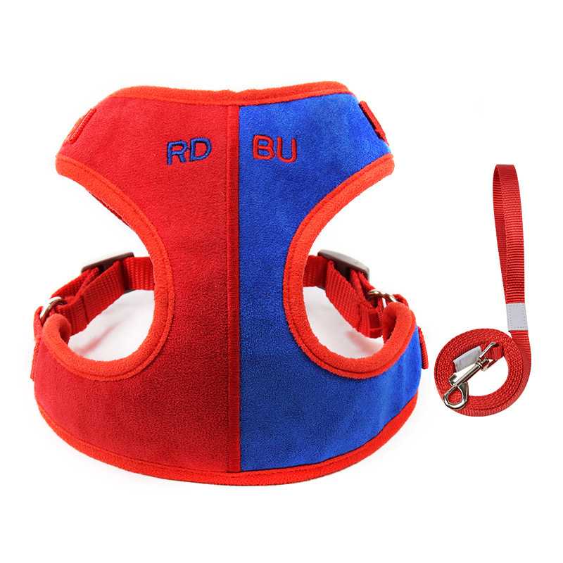 Pet Harness Leash Set Cat Suede Soft Dog Harness Set Contrast Color Breathable Summer Cat Vest Harnesses Dogs