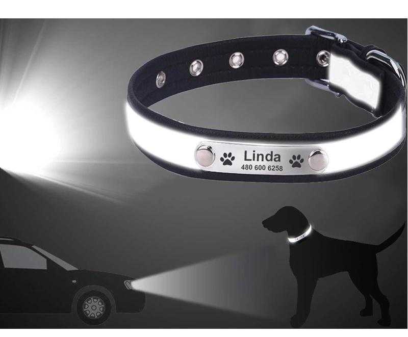 Pet Name Engraved Reflective Dog Collar Cat Adjustable Custom Pet Collar Tags Charms Letter Engraved Dog Collar