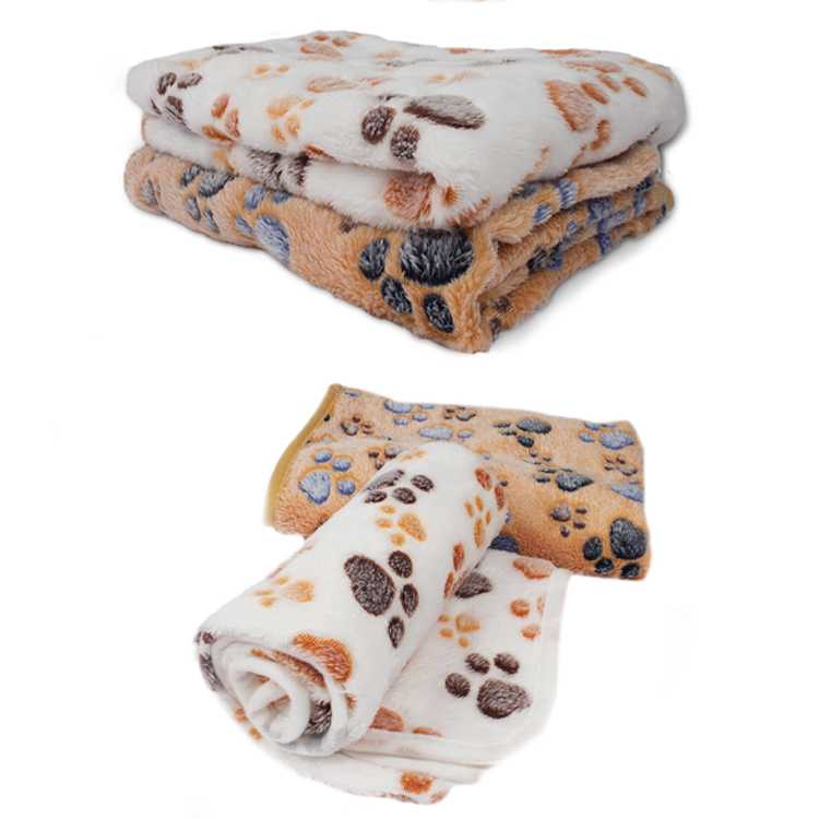 Pet Soft Touch Foot Printing Hamster Mat Cat Dogs Puppy Coral Fleece Blanket