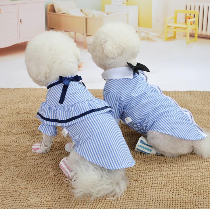 Pet Stripe Couples Wear Light Breathable Spring Summer Pet Clothes Cat Dog Clothing