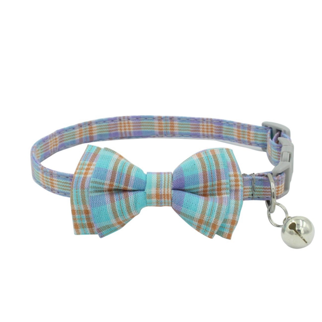 Plaid Bow Tie Cat Collar Bells Pet Collars