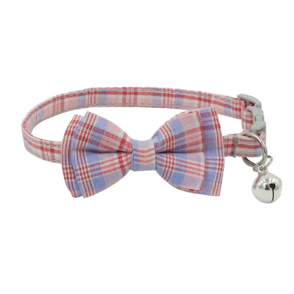 Plaid Bow Tie Cat Collar Bells Pet Collars