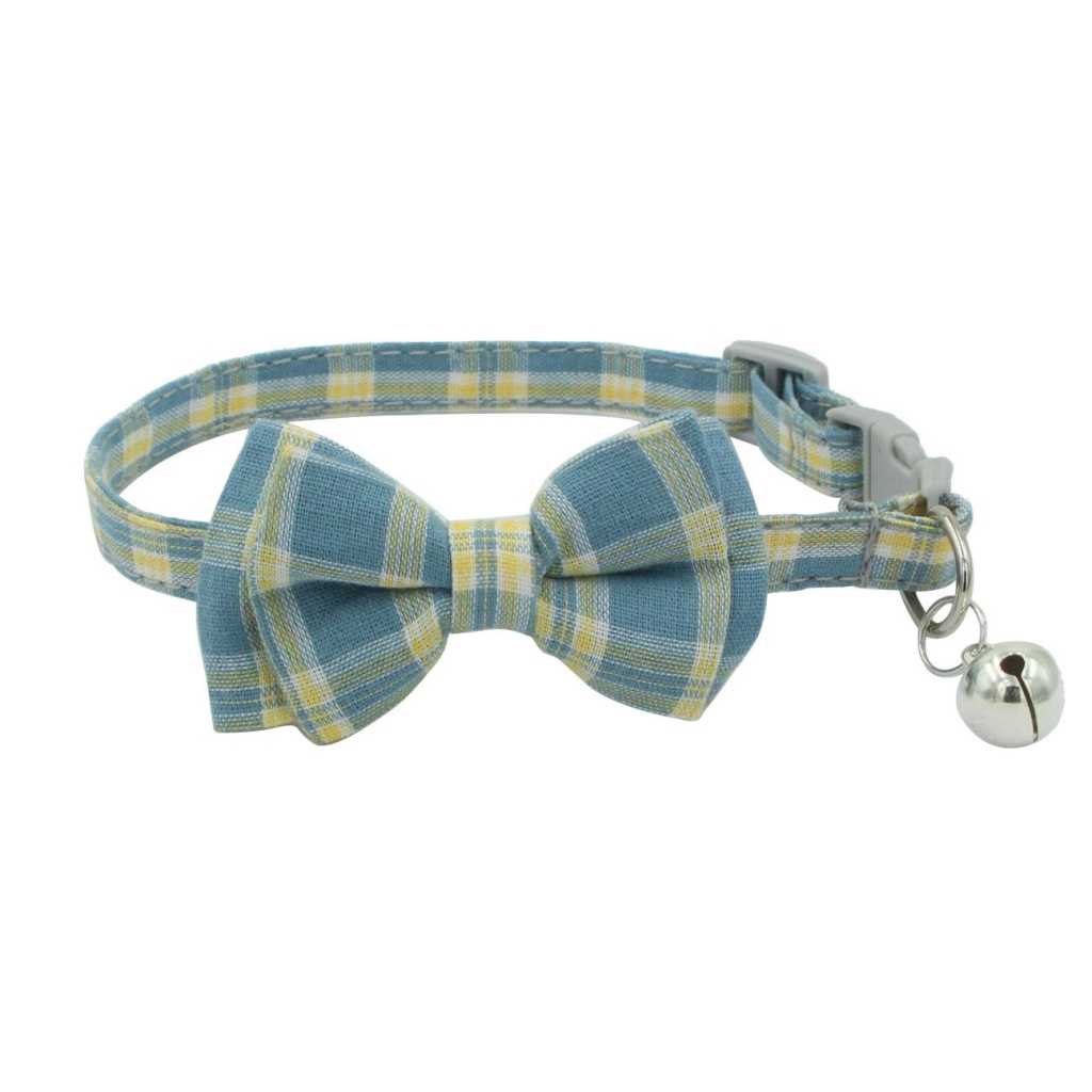 Plaid Bow Tie Cat Collar Bells Pet Collars