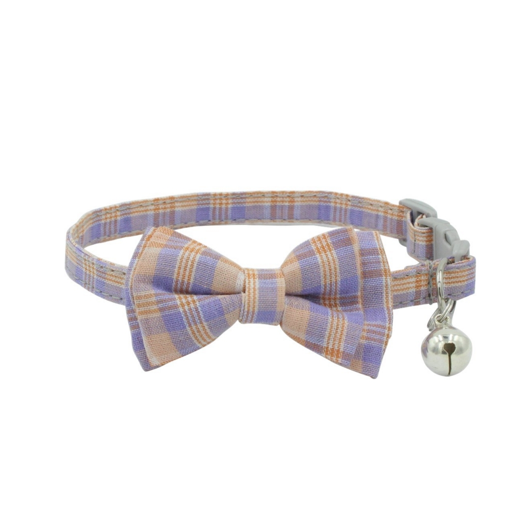Plaid Bow Tie Cat Collar Bells Pet Collars