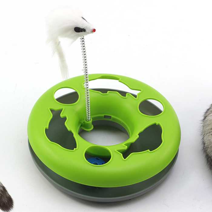 Plastic Cat Toy Play Plate Feather Mouse Interactive Cat Toys With