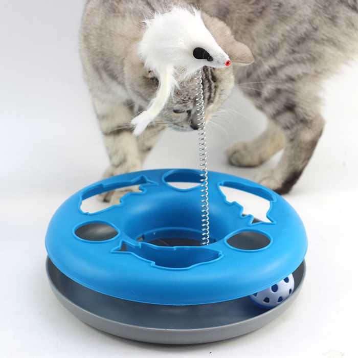 Plastic Cat Toy Play Plate Feather Mouse Interactive Cat Toys With