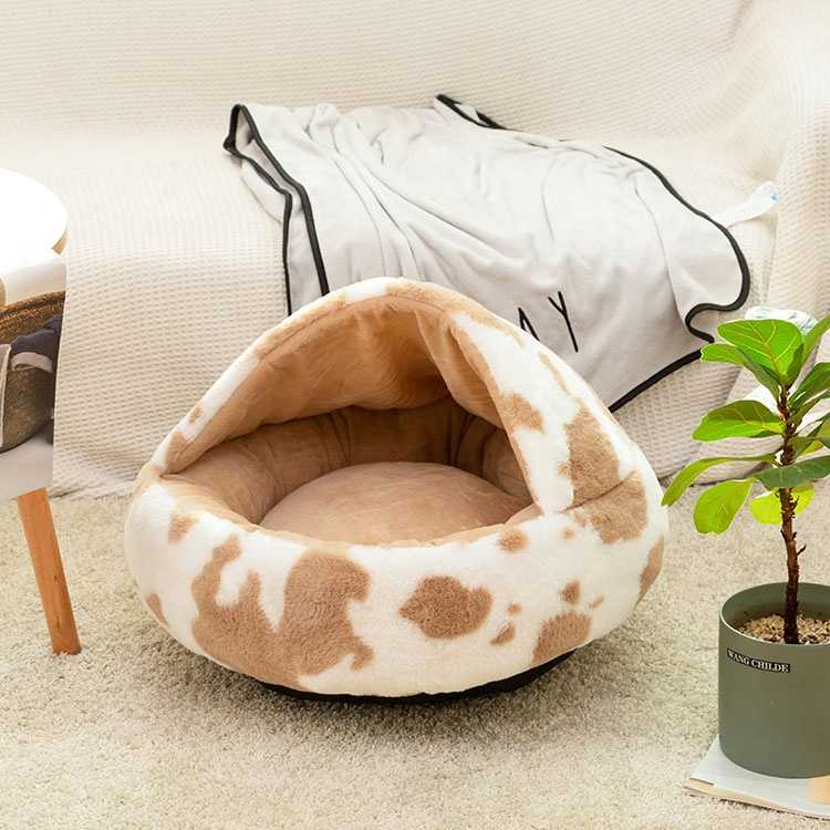 Plush Dog Bed Crystal Plush Warm Round Half Pack Cat Nest Deep Sleep Cat Mat Pet Bed