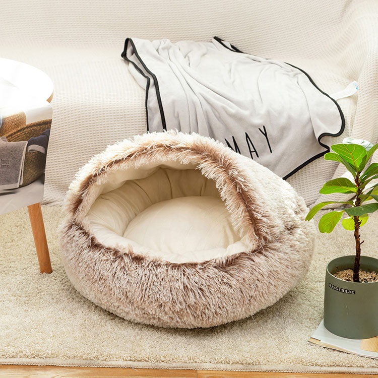 Plush Dog Bed Crystal Plush Warm Round Half Pack Cat Nest Deep Sleep Cat Mat Pet Bed