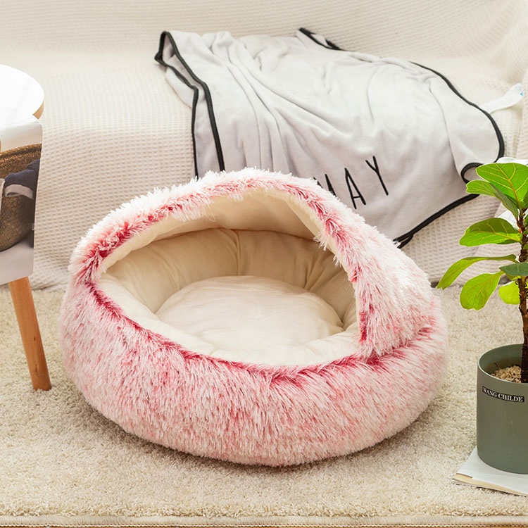 Plush Dog Bed Crystal Plush Warm Round Half Pack Cat Nest Deep Sleep Cat Mat Pet Bed
