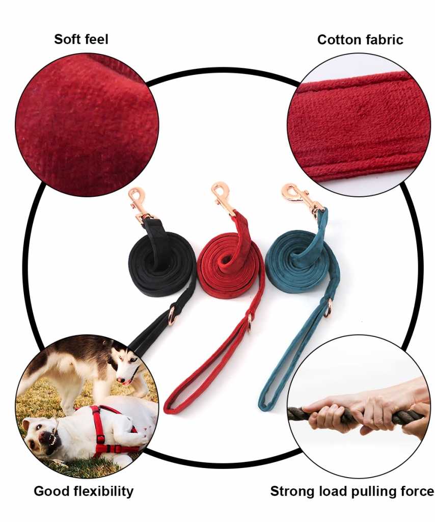 Premium Strong Comfortable Nylon Fabric Covered Pet Leash Velvet Soft Dog Leads