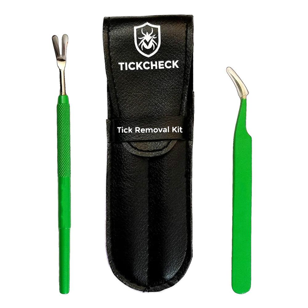 Premium Tick Remover Kit Stainless Steel Tick Remover + Tweezers Leather Case Pocket Tick Identification Card