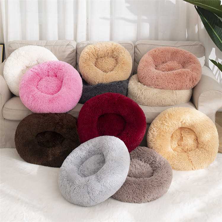 Professional Customized Logo NonToxic Materials Comfortable Synthetic Plush Fur Donut Cuddler Dog Bed