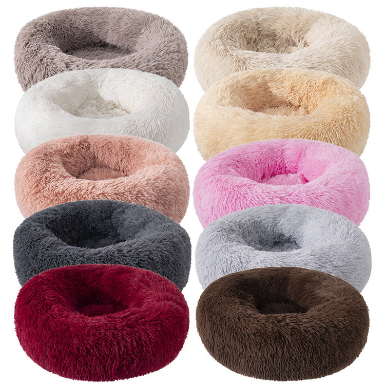 Professional Customized Logo NonToxic Materials Comfortable Synthetic Plush Fur Donut Cuddler Dog Bed
