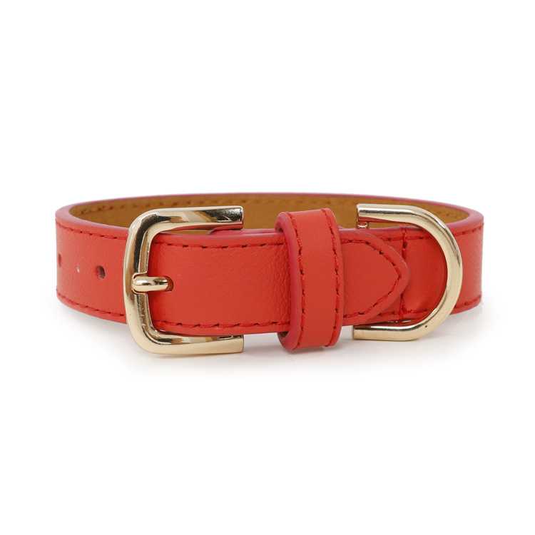 Red Yellow Leather Dog Collar Pet Collar With Brass Buckles D Rings Medium Large Size Dog