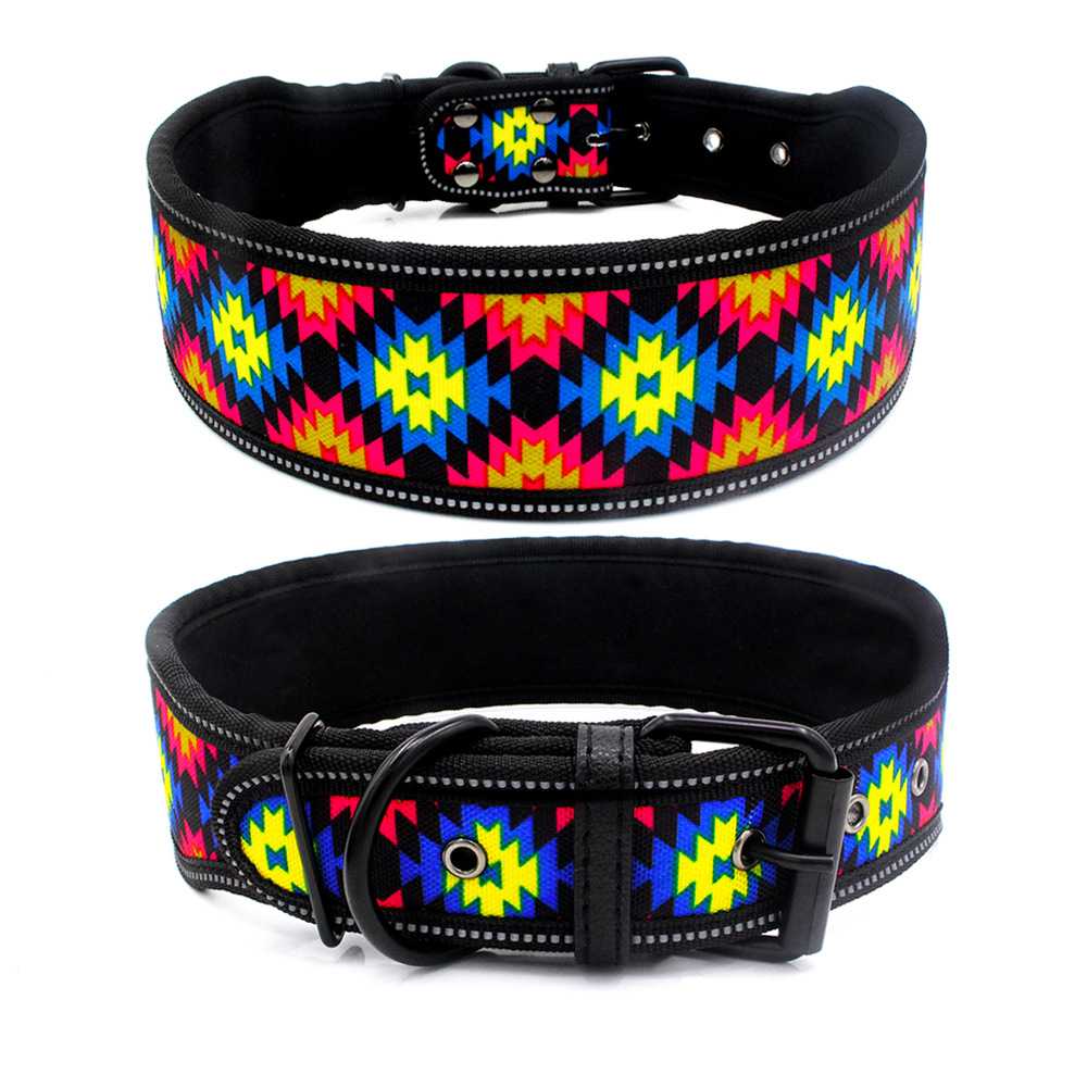 Reflective Multicolor Pet Collar With A Soft Comfort Dog Collar Backed With Dive Material Durable Tensile