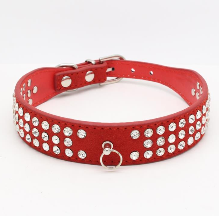 Rhinestone Dog Collar Microfiber Leather Pet Collar Blinged Pet Neck Collars