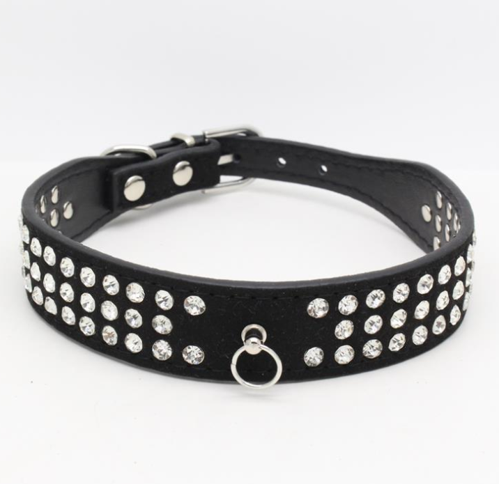 Rhinestone Dog Collar Microfiber Leather Pet Collar Blinged Pet Neck Collars