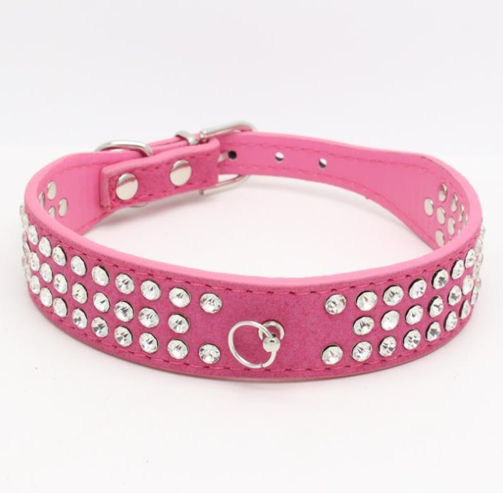 Rhinestone Dog Collar Microfiber Leather Pet Collar Blinged Pet Neck Collars