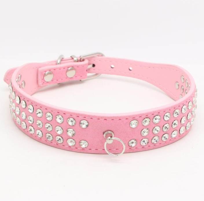 Rhinestone Dog Collar Microfiber Leather Pet Collar Blinged Pet Neck Collars