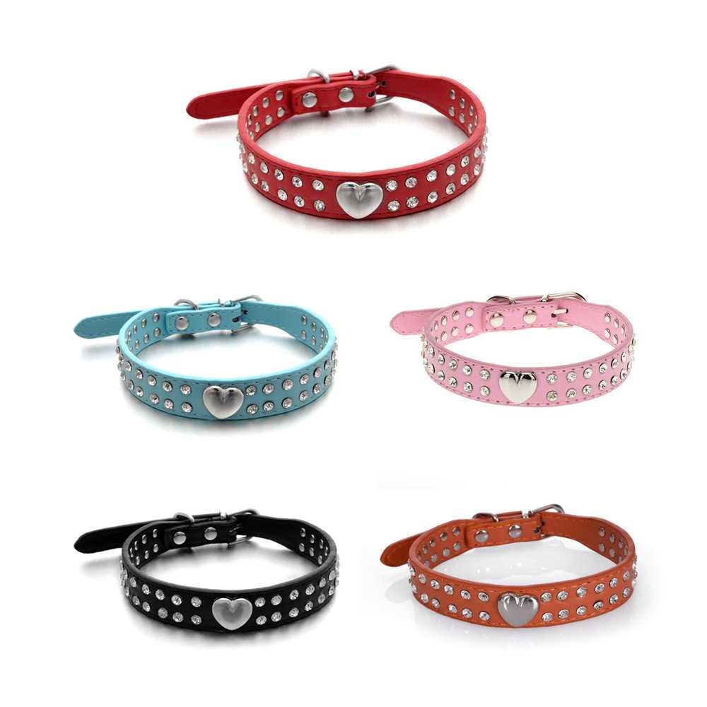 Rhinestone Pet Collars PU Leather Crystal Diamond Puppy Pet Collar Choker Cat Necklace Collars Leashes Dog