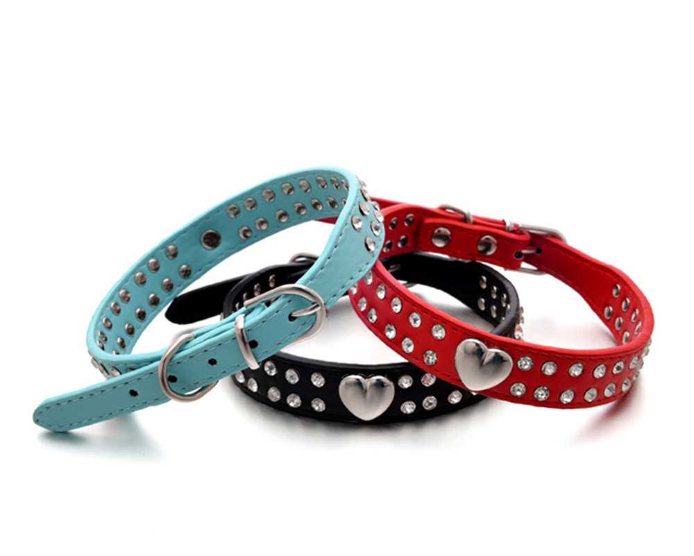 Rhinestone Pet Collars PU Leather Crystal Diamond Puppy Pet Collar Choker Cat Necklace Collars Leashes Dog