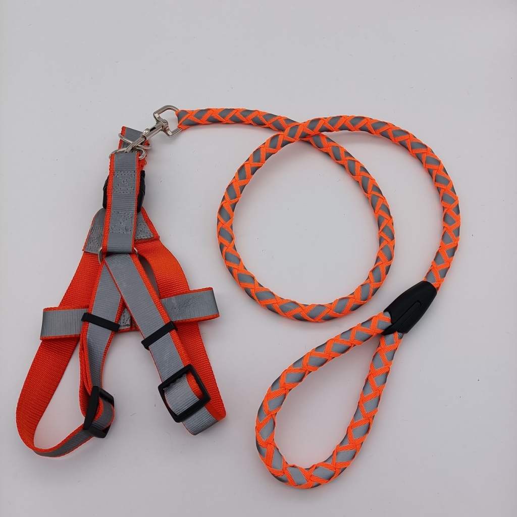 Rope Braided Dog Walking Night Reflective Dog Harness With Lead Set Rope