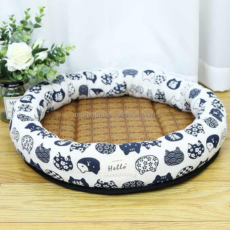 Round Floral Ratten Mat Foldable Dog Mat Cool Home Detachable Stylish Soft Pet Beds Accessories