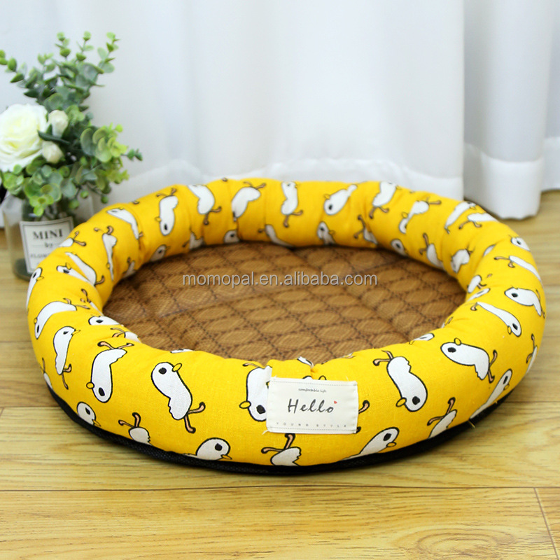 Round Floral Ratten Mat Foldable Dog Mat Cool Home Detachable Stylish Soft Pet Beds Accessories
