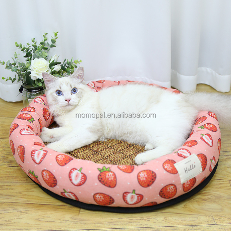 Round Floral Ratten Mat Foldable Dog Mat Cool Home Detachable Stylish Soft Pet Beds Accessories