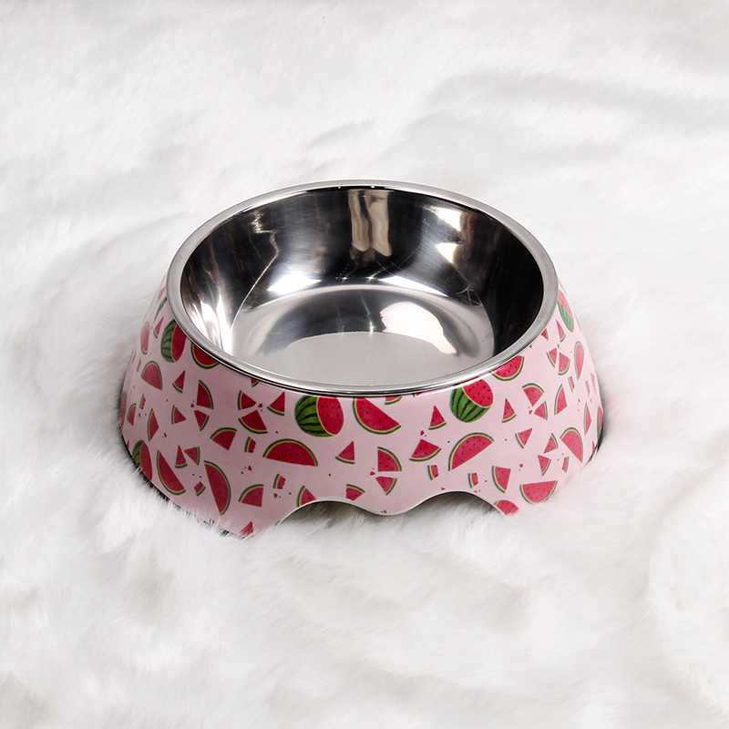 Saiji Printing Removable Pet Food Feeder Round Non Spill Melamine Stainless Steel Cat Dog Bowl