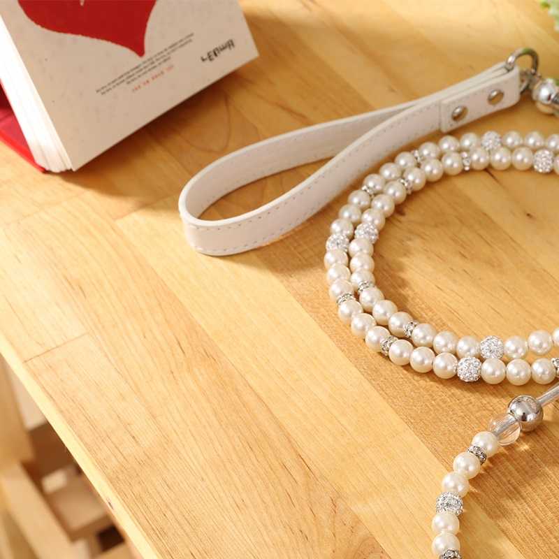 Silver Pearl Pet Collar Leash Set