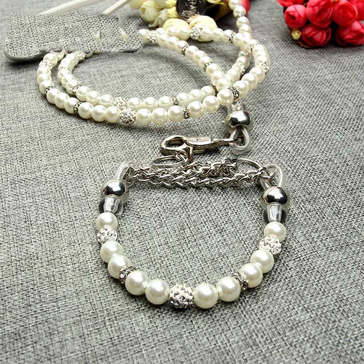 Silver Pearl Pet Collar Leash Set