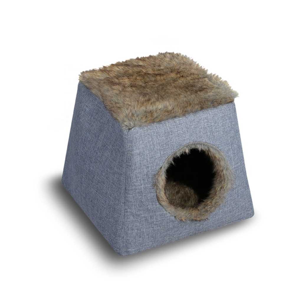 Small Size Fluffy Cat Cave Square Shape Pet Bed Soft Plush Cat Bed Pet Supplies