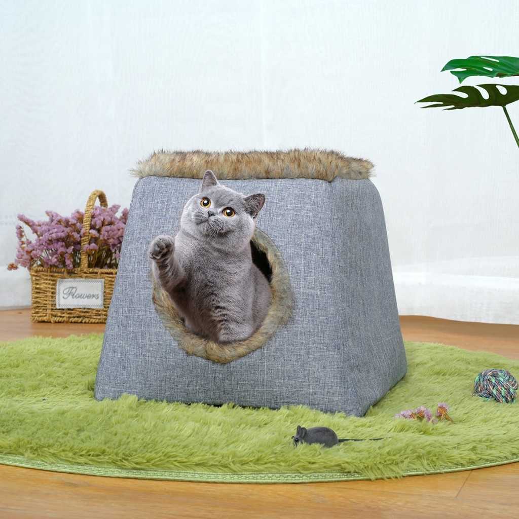 Small Size Fluffy Cat Cave Square Shape Pet Bed Soft Plush Cat Bed Pet Supplies