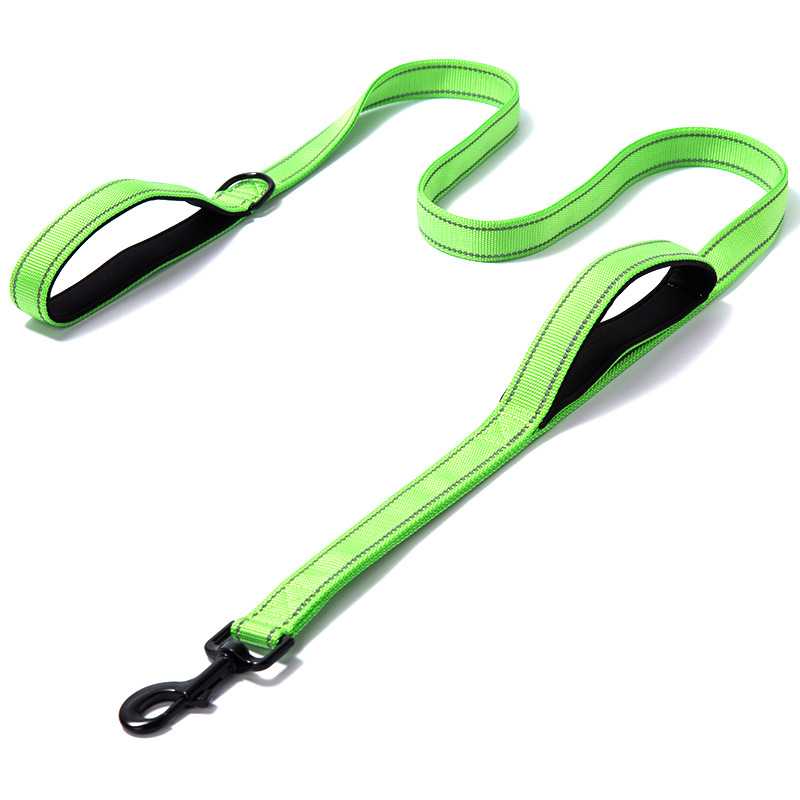 Soft Double Handle Reflective Nylon Pet Dog Leash Two Padded Handles Pet Lead