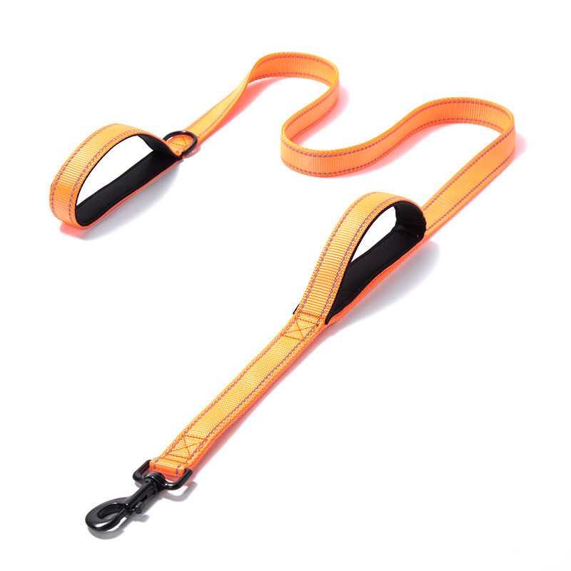 Soft Double Handle Reflective Nylon Pet Dog Leash Two Padded Handles Pet Lead