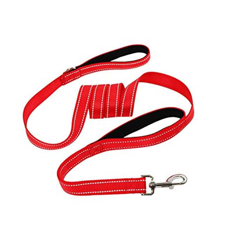 Soft Double Handle Reflective Nylon Pet Dog Leash Two Padded Handles Pet Lead