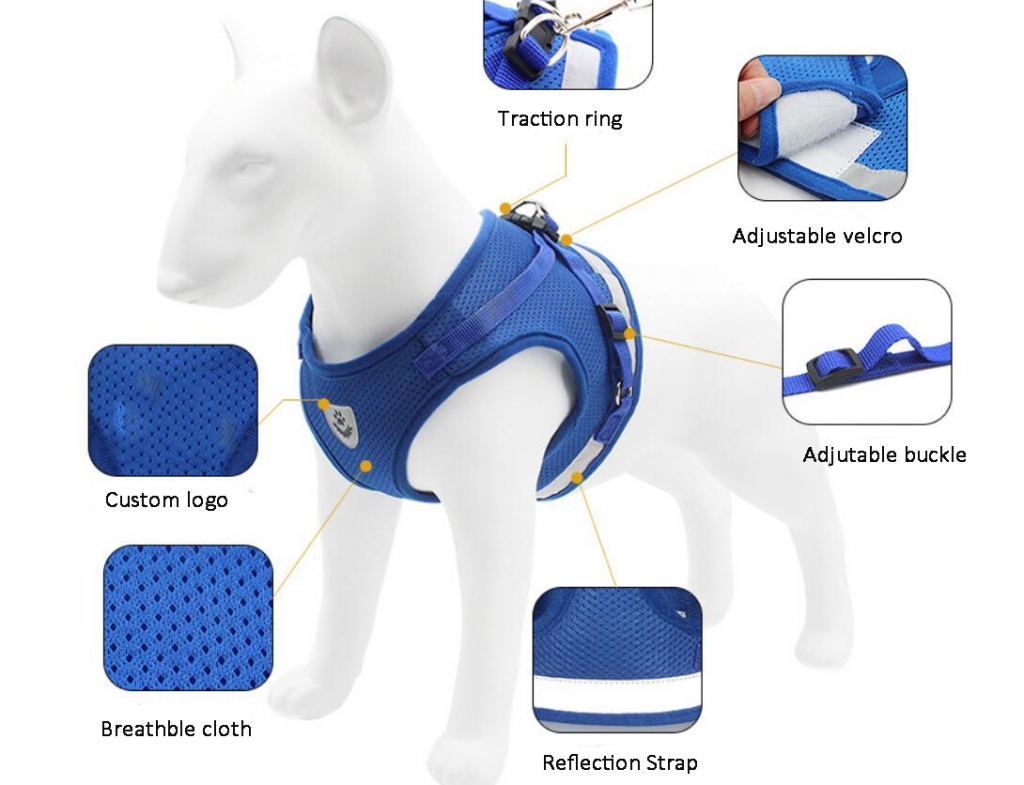 Soft Mesh Adjustable Velcro Reflective Strips Dog Vest Harness Kitten Cat