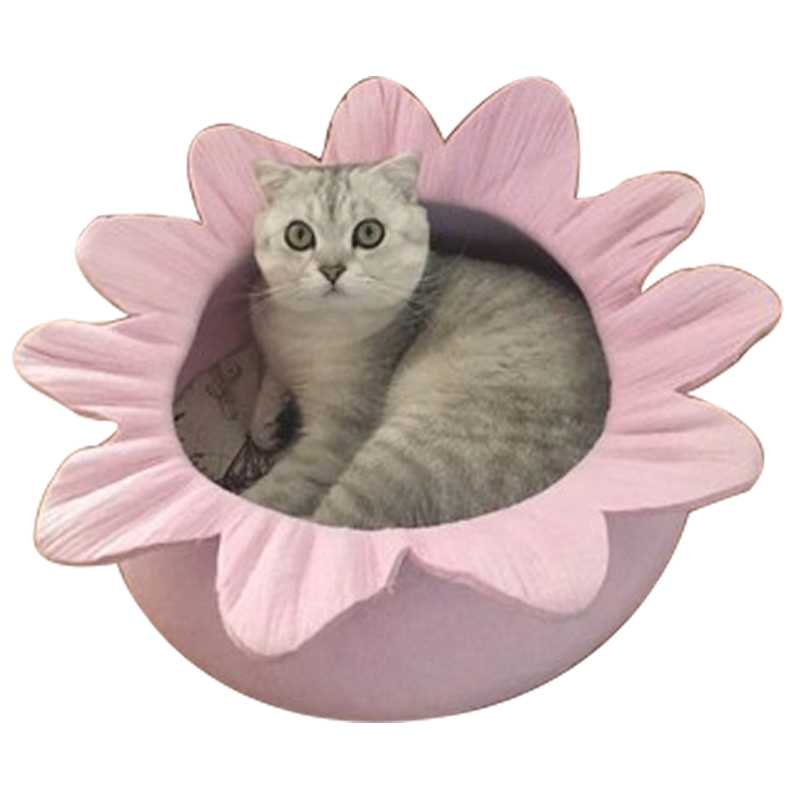 Soft Pet Cat Bed Cotton Round Pink Pet Bed Flower Shape Cute Cat Nest Bed