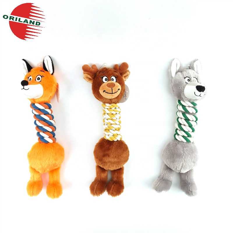 Soft Plush Elk Pet Toy Cotton Rope Dog Chew Squeak Dog Toy