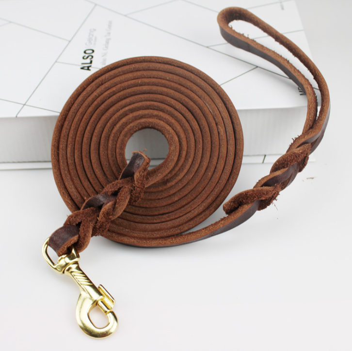 Soft Sturdy Genuine Leather Premium Pet Leash Lead Training Walking Braided Dog Leash