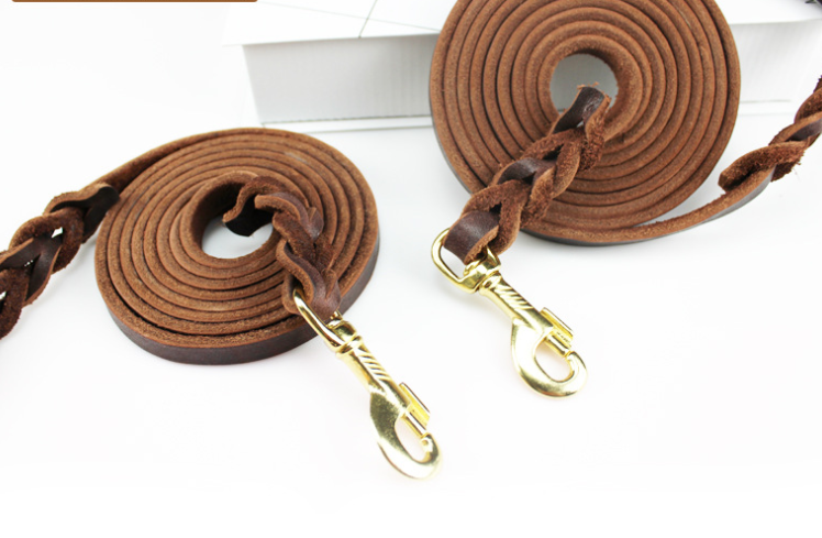 Soft Sturdy Genuine Leather Premium Pet Leash Lead Training Walking Braided Dog Leash