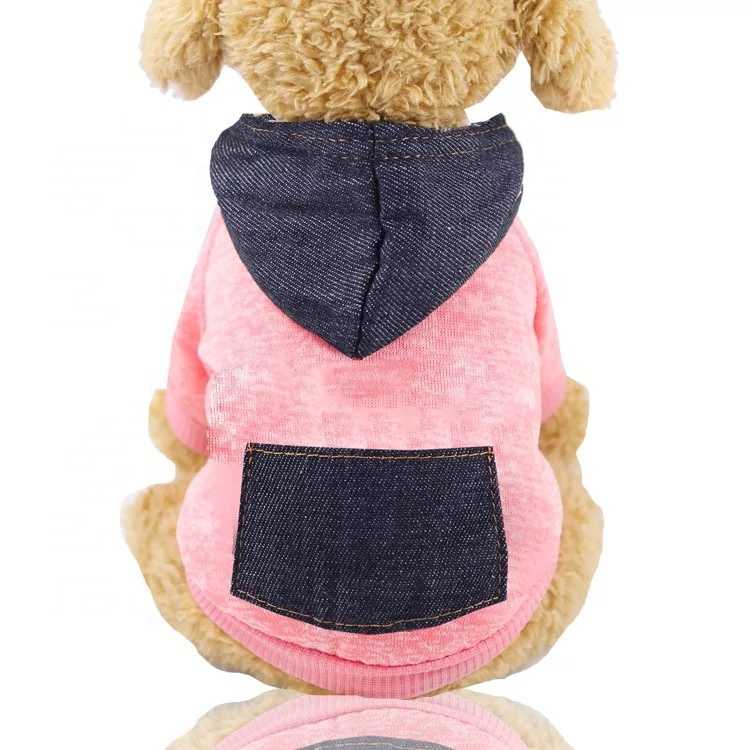 Sohpety Custom Pet Plush Clothes Denim Pocket Dog Sweater Soft Warm Pup Shirt Winter Puppy Dog Outfit